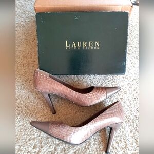 Lauren Ralph Lauren Heels Women Sable Nude Embossed Snakeskin Patent Leather